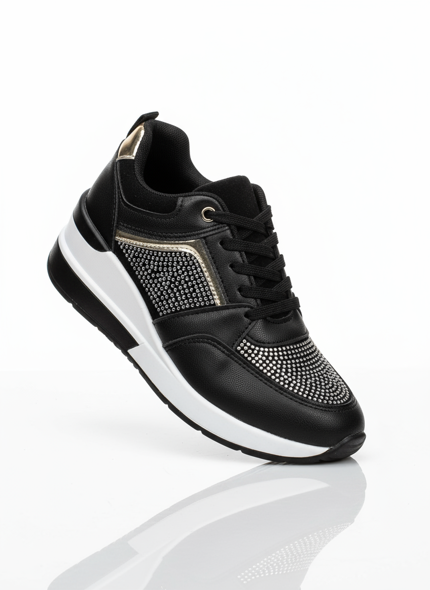 Black sneaker with rhinestone details