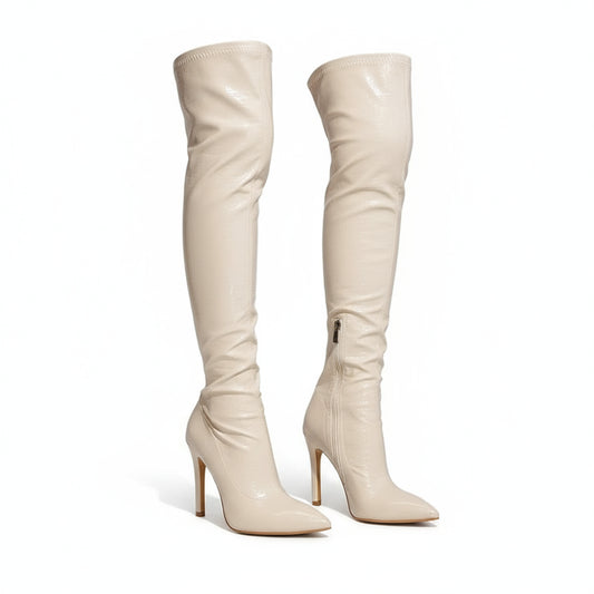 Beige knee-high boots with high heels 