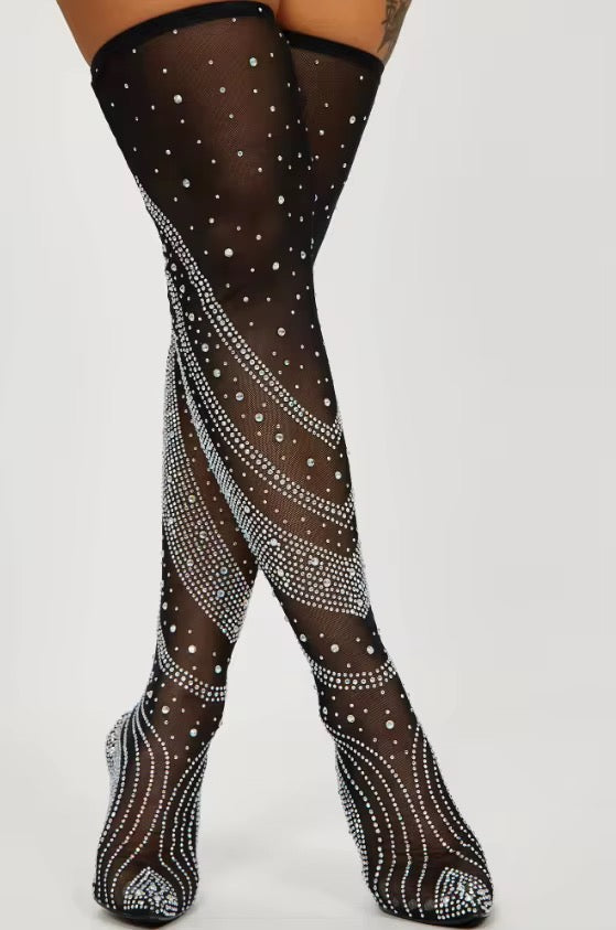 Kelly Rhinestone Thigh Boot
