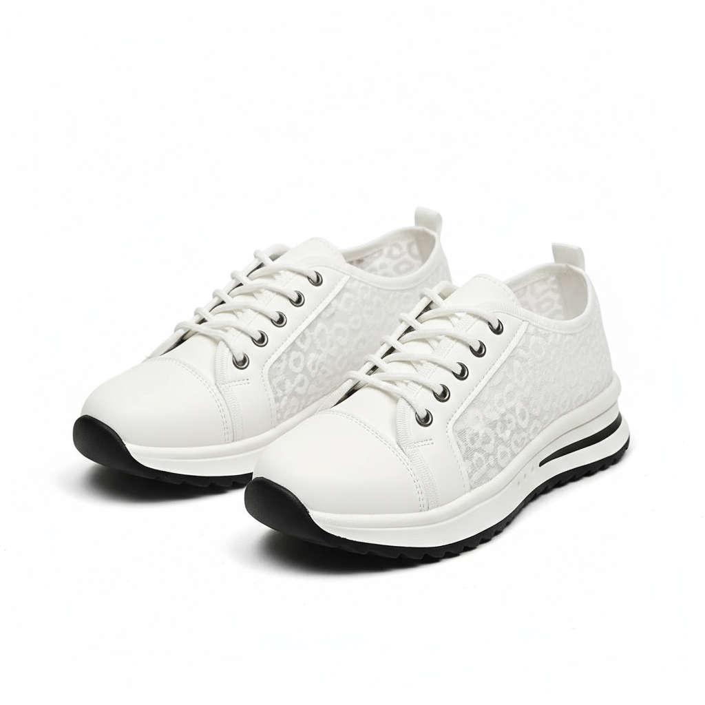 White sneakers with black soles