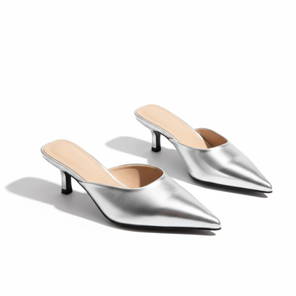 Silver low-heeled shoes 