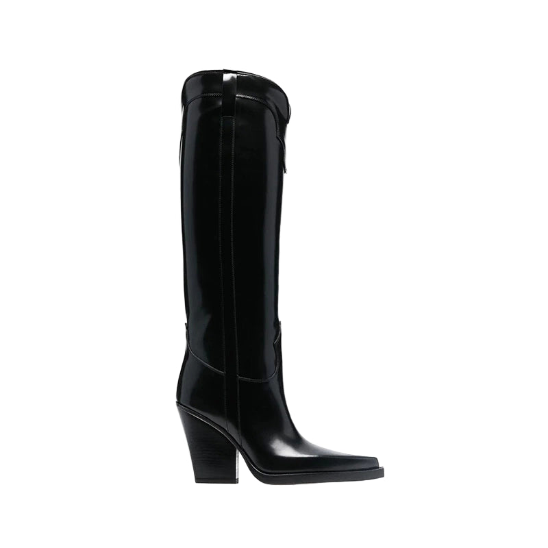 Black knee-high boot with a high heel 