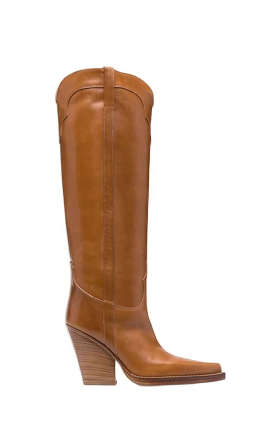 Brown leather knee-high boot 