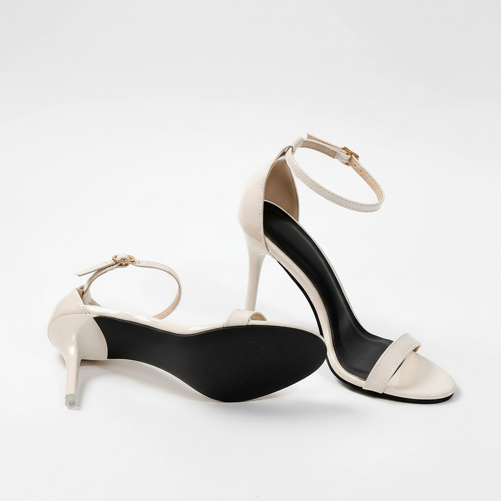 White high-heeled sandals